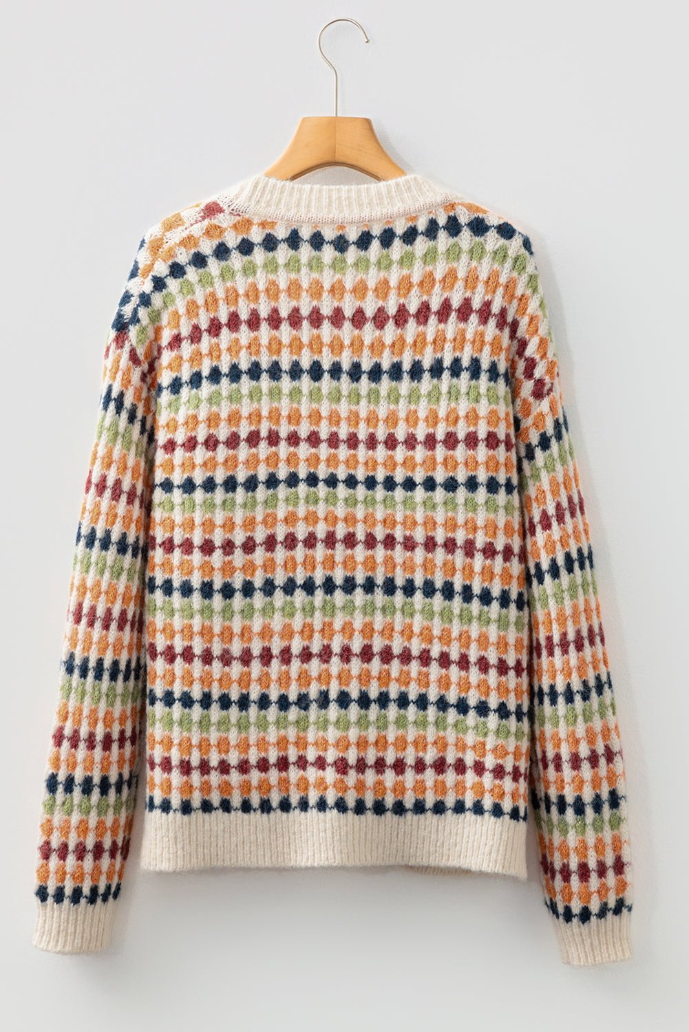 Dotted Diamond Knit Button-Up V-Neck Sweater Cardigan - Rooted & Reckless Co.