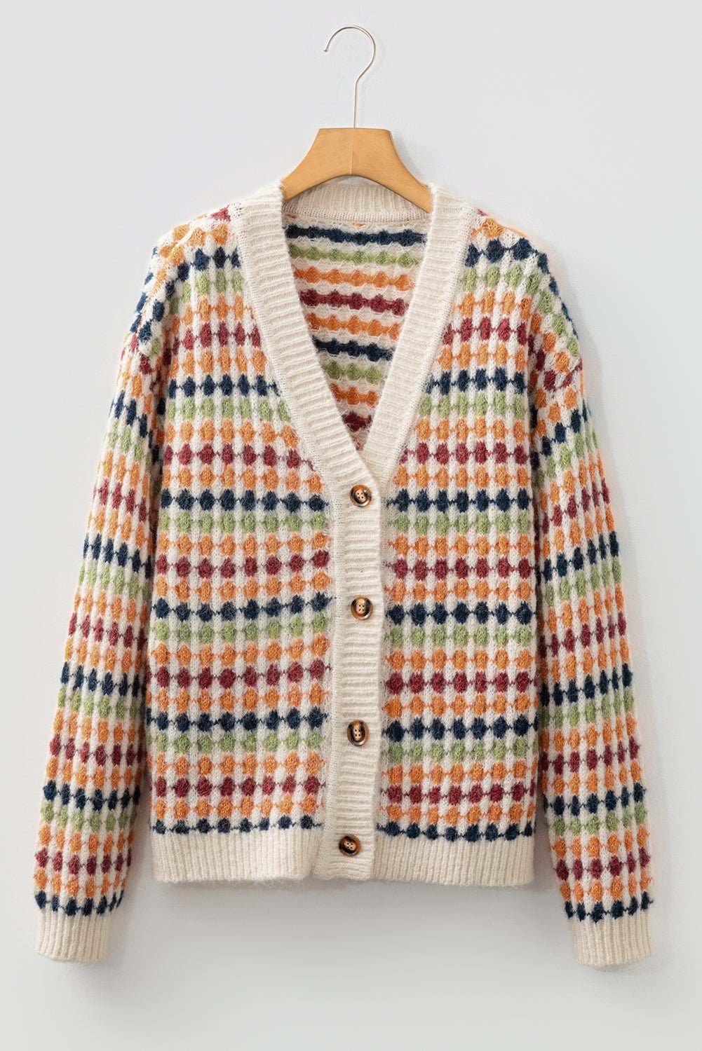 Dotted Diamond Knit Button-Up V-Neck Sweater Cardigan - Rooted & Reckless Co.