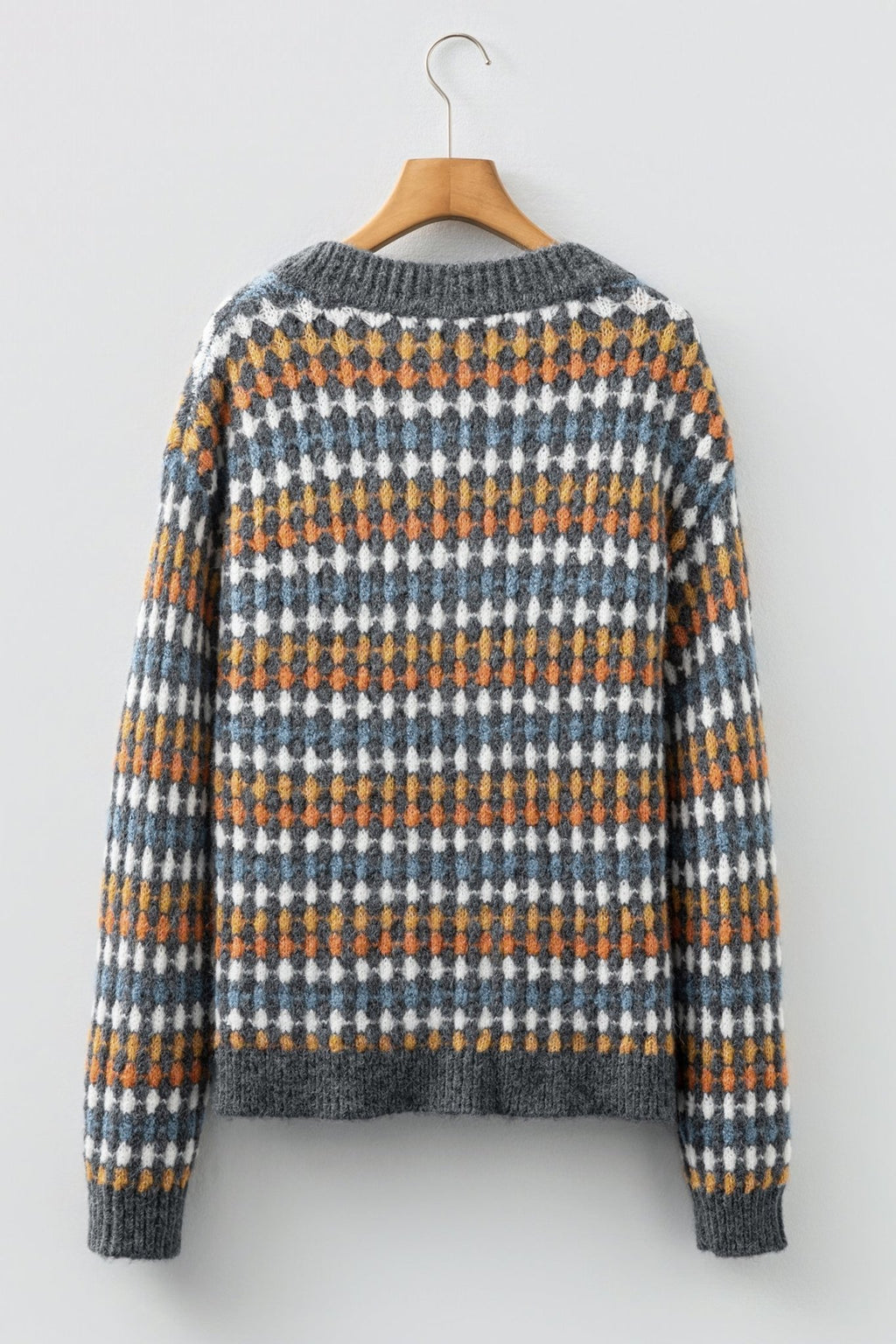 Dotted Diamond Knit Button-Up V-Neck Sweater Cardigan - Rooted & Reckless Co.