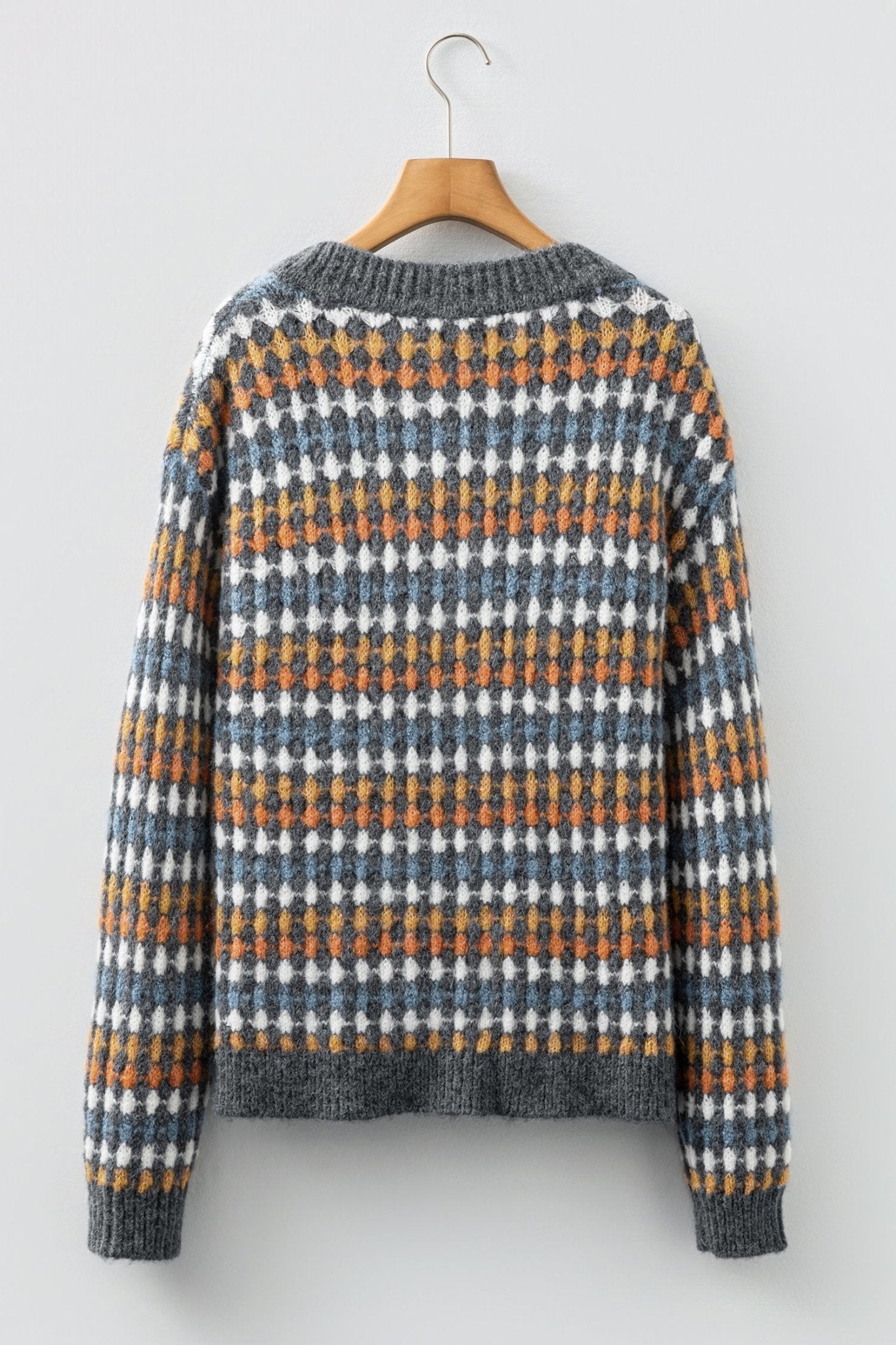 Dotted Diamond Knit Button-Up V-Neck Sweater Cardigan - Rooted & Reckless Co.