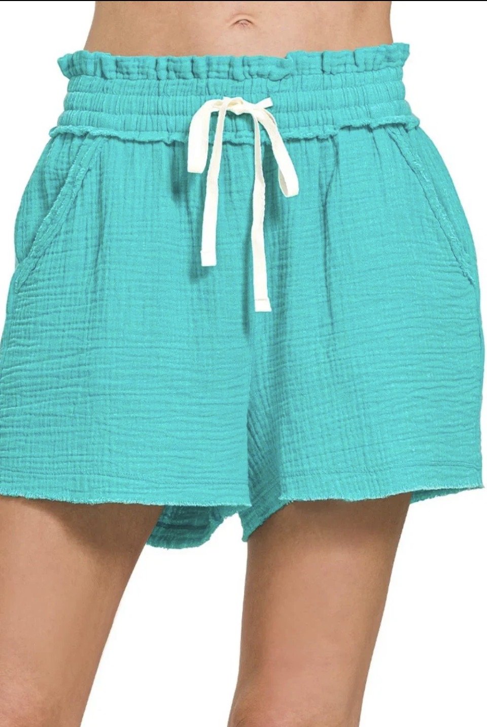 Double Gauze Elasticband Drawstring Waist Shorts - Rooted & Reckless Co.
