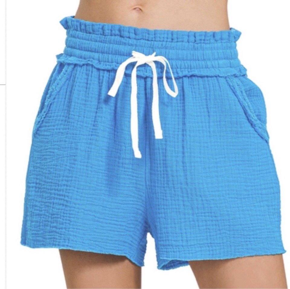 Double Gauze Elasticband Drawstring Waist Shorts - Rooted & Reckless Co.
