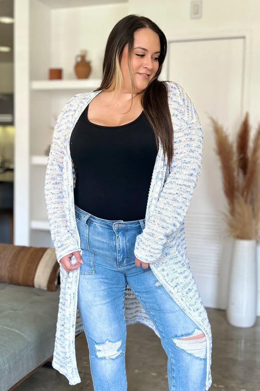 Double Take Full Size Open Front Longline Cardigan - Rooted & Reckless Co.