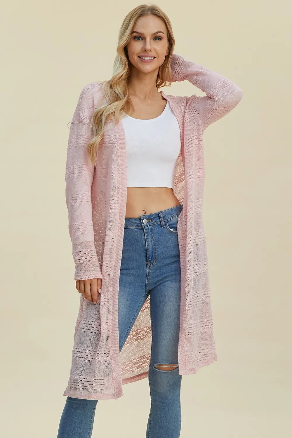 Double Take Full Size Open Front Longline Cardigan - Rooted & Reckless Co.