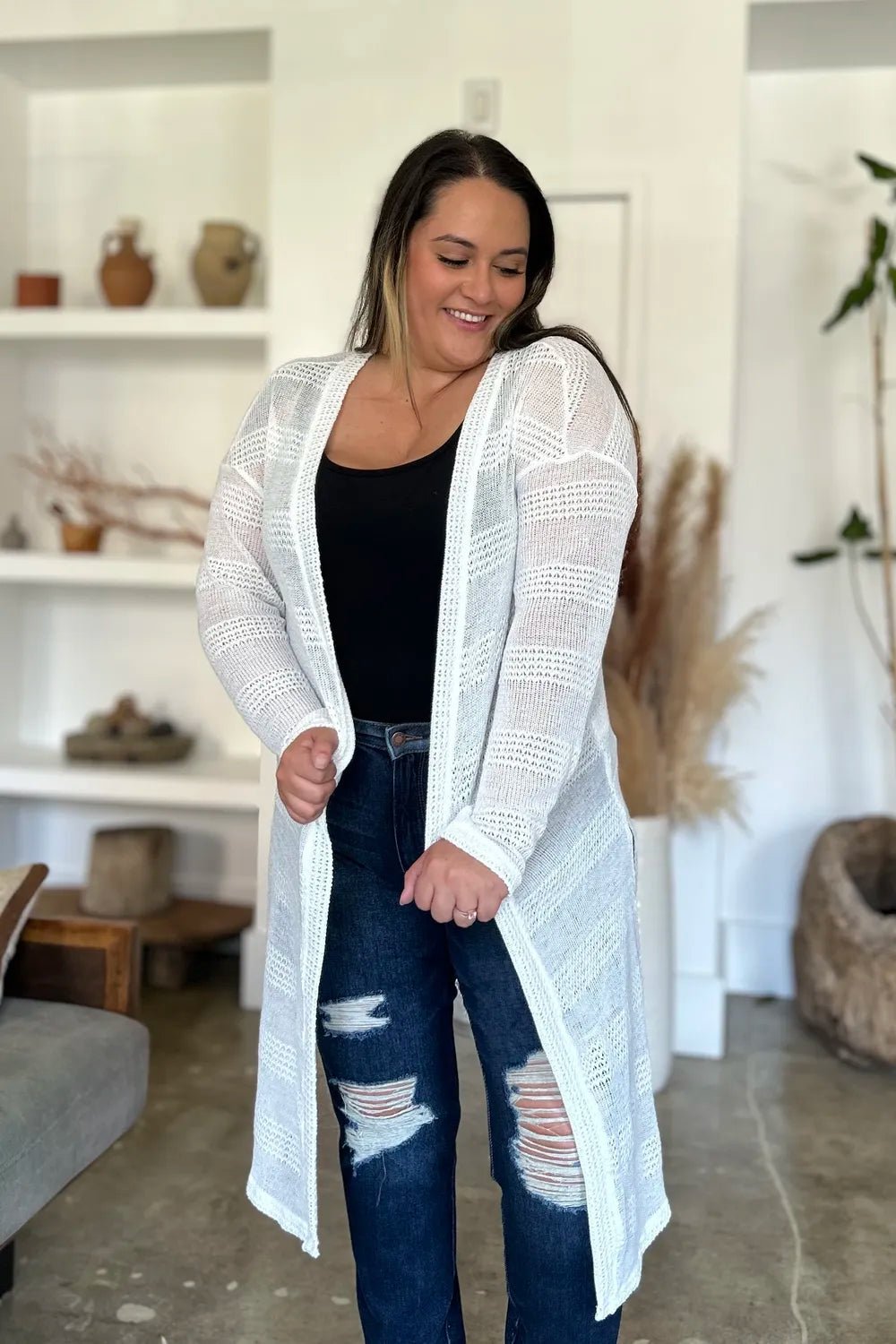 Double Take Full Size Open Front Longline Cardigan - Rooted & Reckless Co.