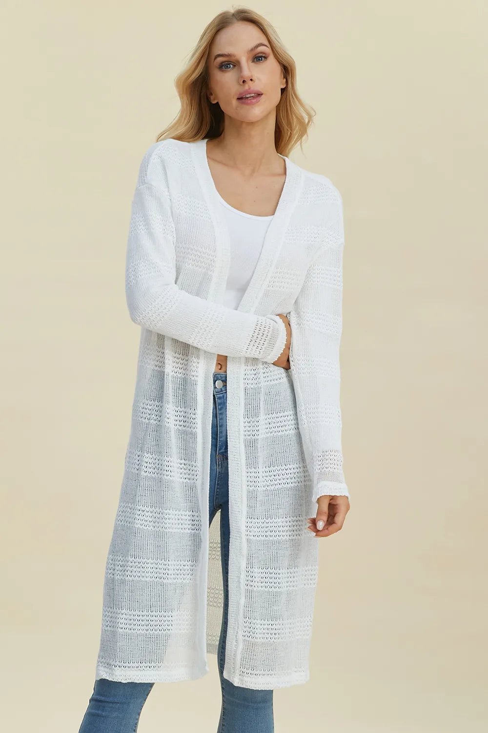 Double Take Full Size Open Front Longline Cardigan - Rooted & Reckless Co.