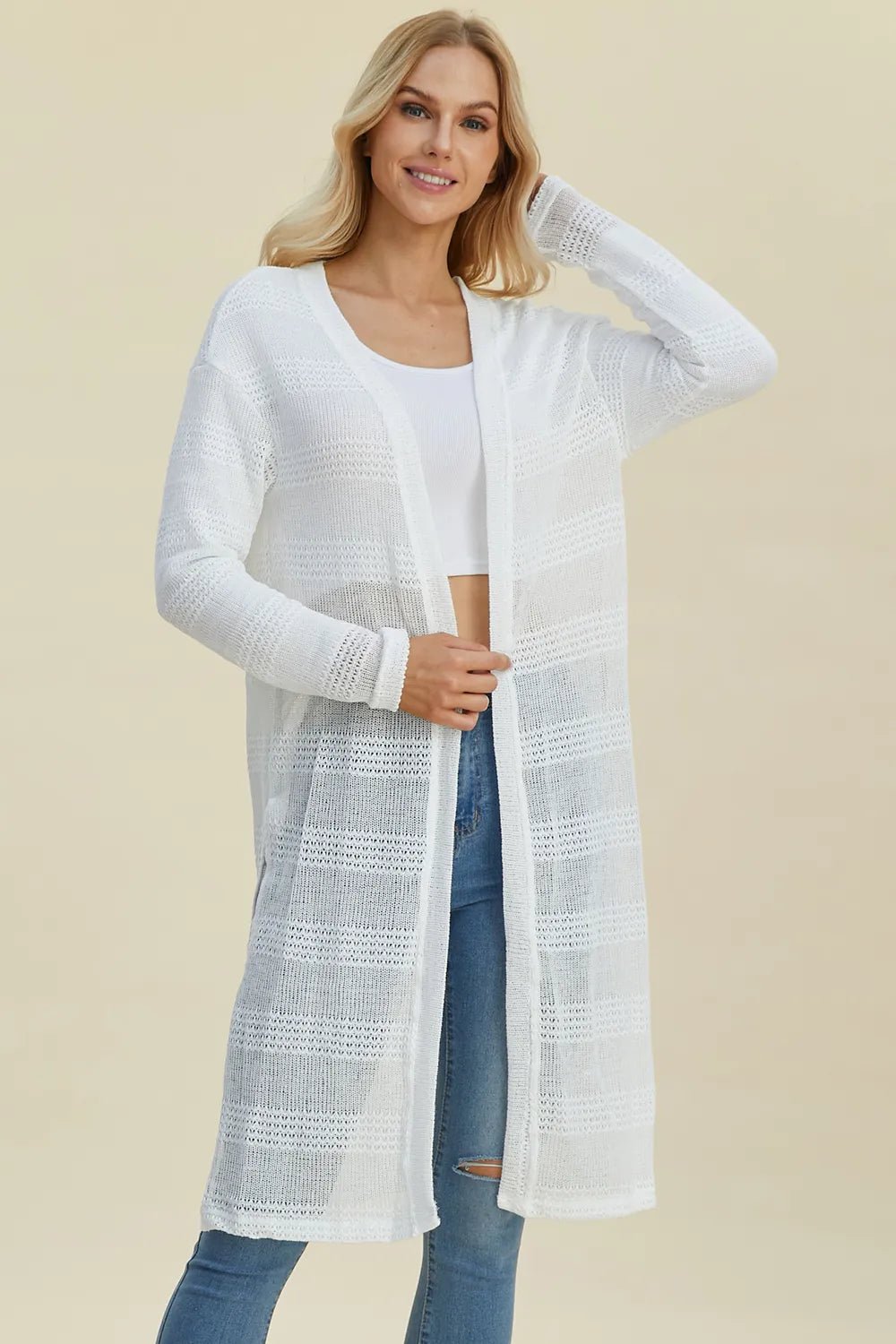Double Take Full Size Open Front Longline Cardigan - Rooted & Reckless Co.