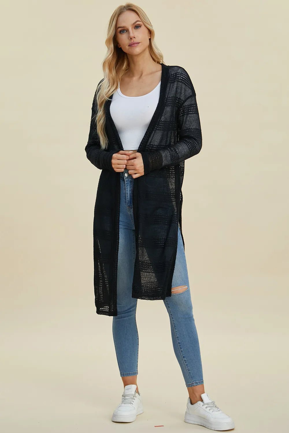 Double Take Full Size Open Front Longline Cardigan - Rooted & Reckless Co.