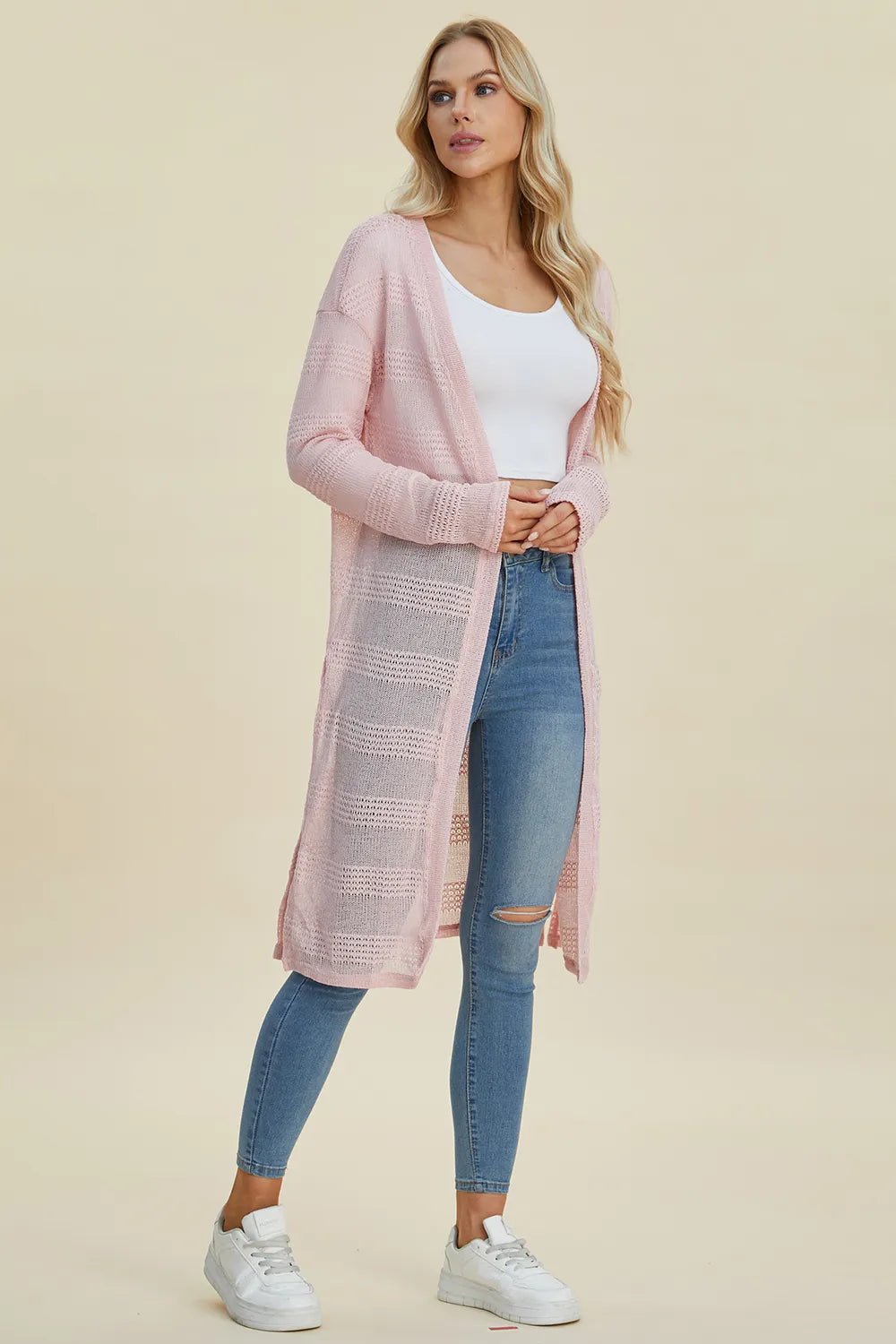 Double Take Full Size Open Front Longline Cardigan - Rooted & Reckless Co.