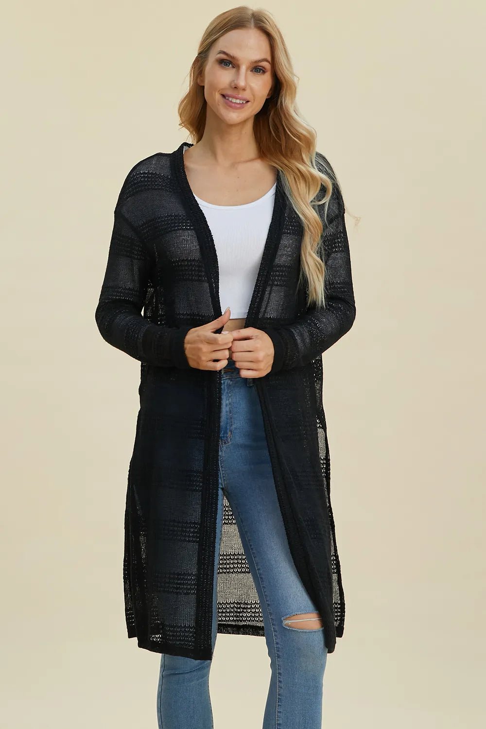 Double Take Full Size Open Front Longline Cardigan - Rooted & Reckless Co.