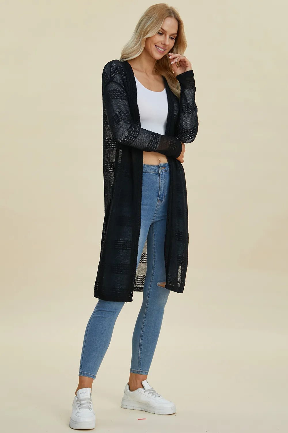 Double Take Full Size Open Front Longline Cardigan - Rooted & Reckless Co.