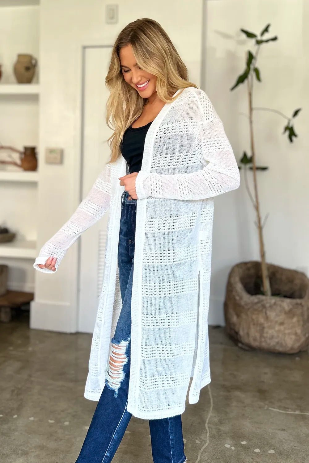 Double Take Full Size Open Front Longline Cardigan - Rooted & Reckless Co.