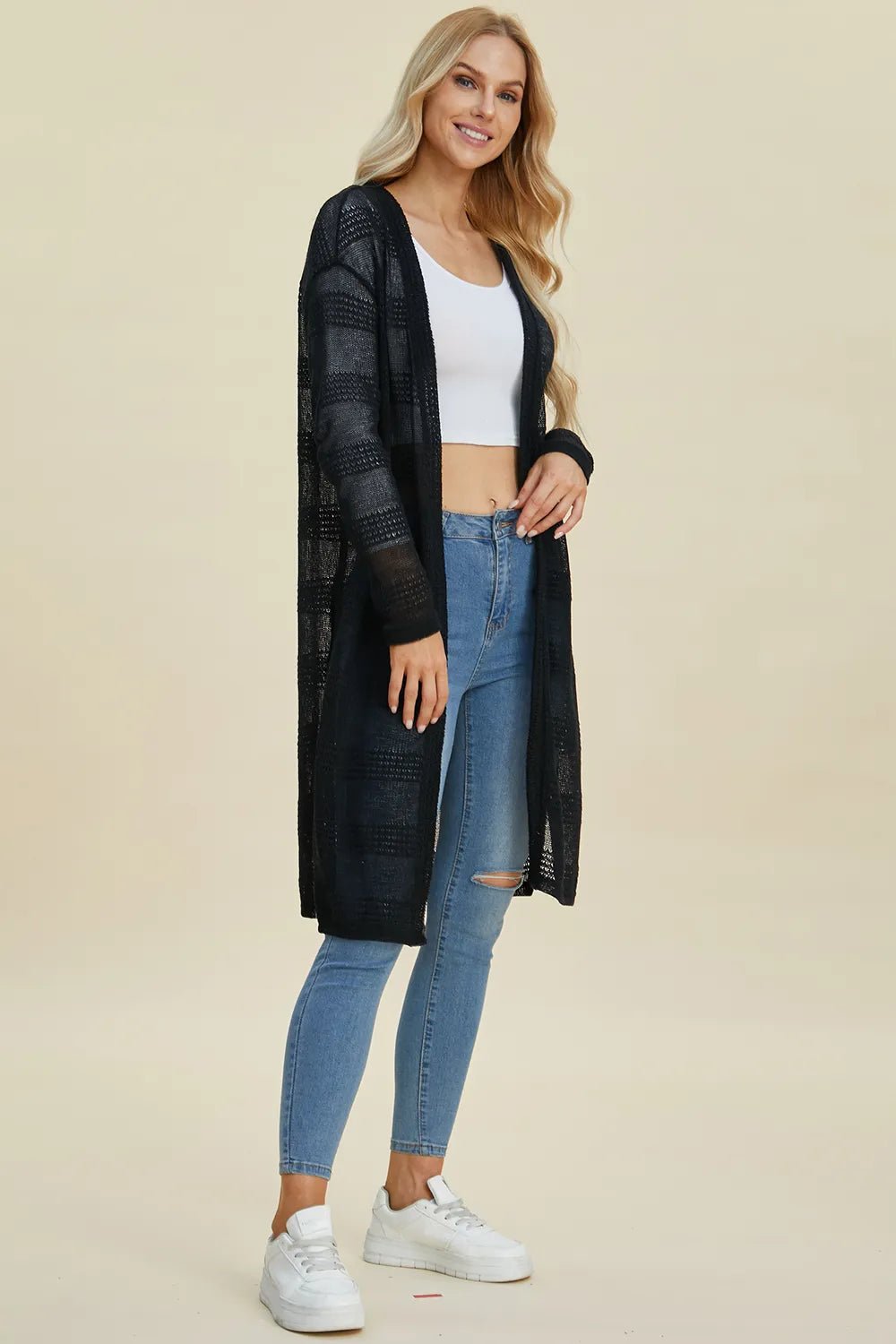 Double Take Full Size Open Front Longline Cardigan - Rooted & Reckless Co.