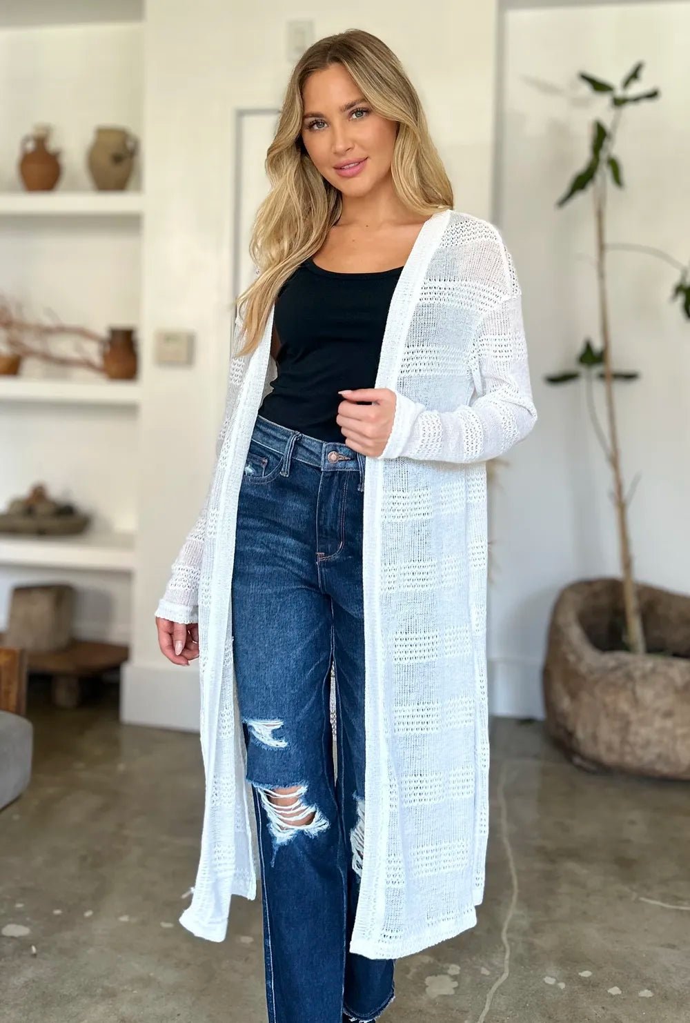 Double Take Full Size Open Front Longline Cardigan - Rooted & Reckless Co.