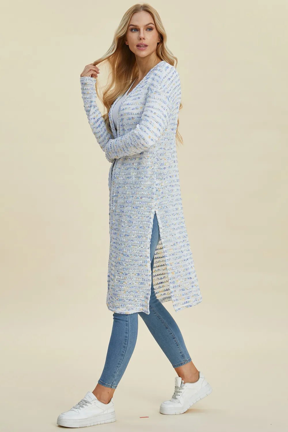 Double Take Full Size Open Front Longline Cardigan - Rooted & Reckless Co.