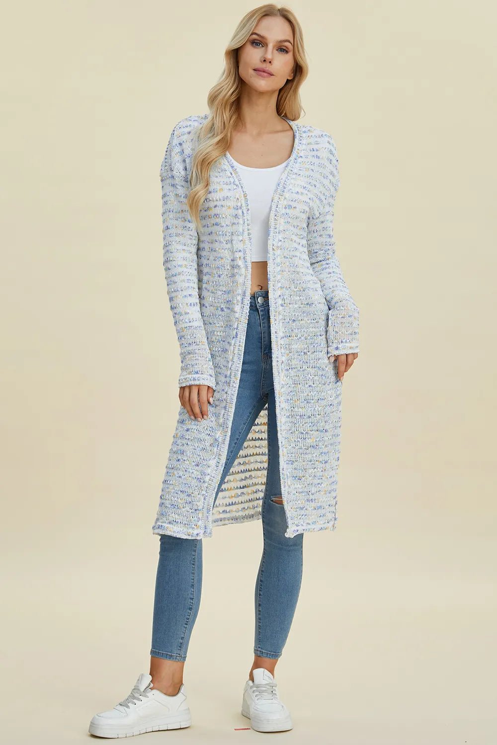 Double Take Full Size Open Front Longline Cardigan - Rooted & Reckless Co.