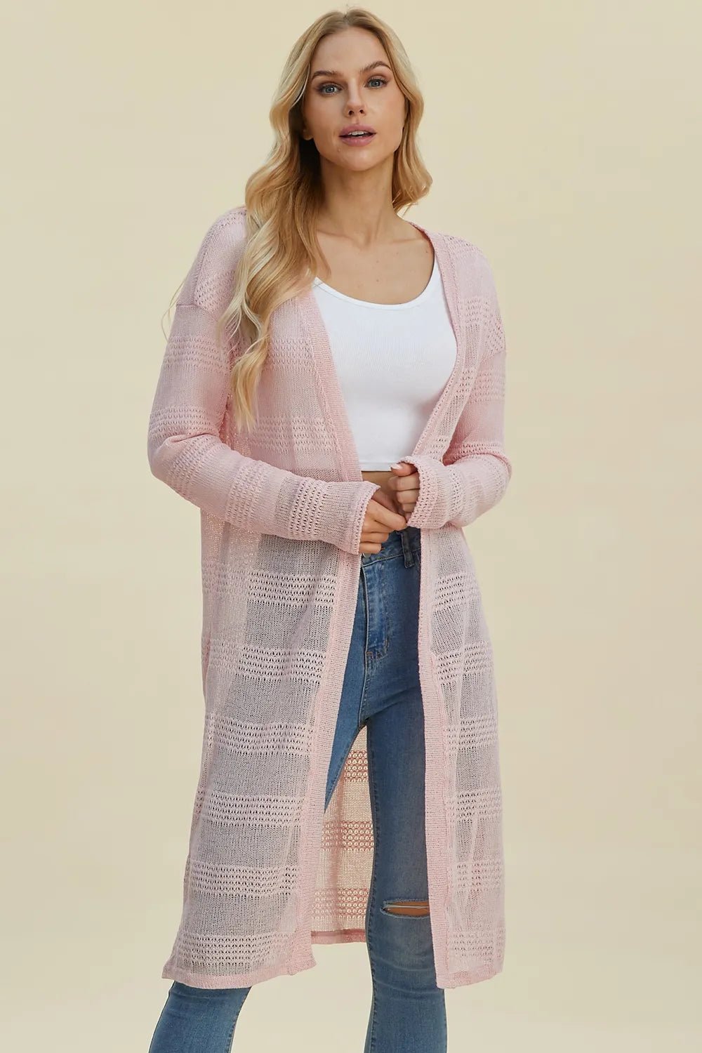 Double Take Full Size Open Front Longline Cardigan - Rooted & Reckless Co.