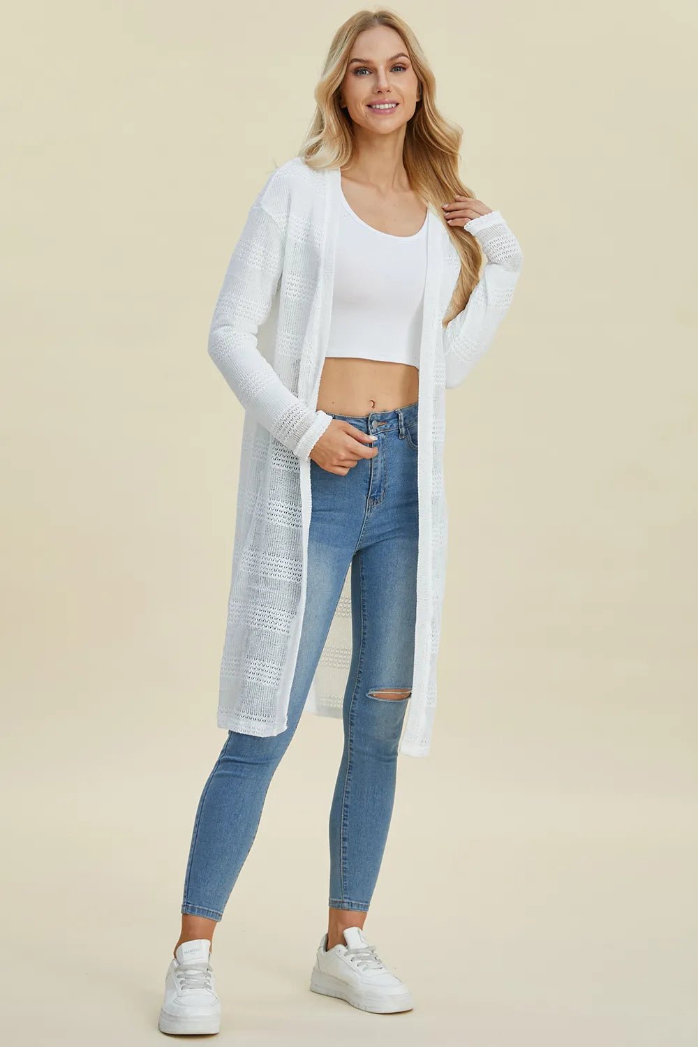 Double Take Full Size Open Front Longline Cardigan - Rooted & Reckless Co.