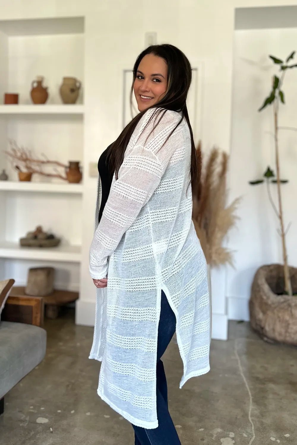 Double Take Full Size Open Front Longline Cardigan - Rooted & Reckless Co.