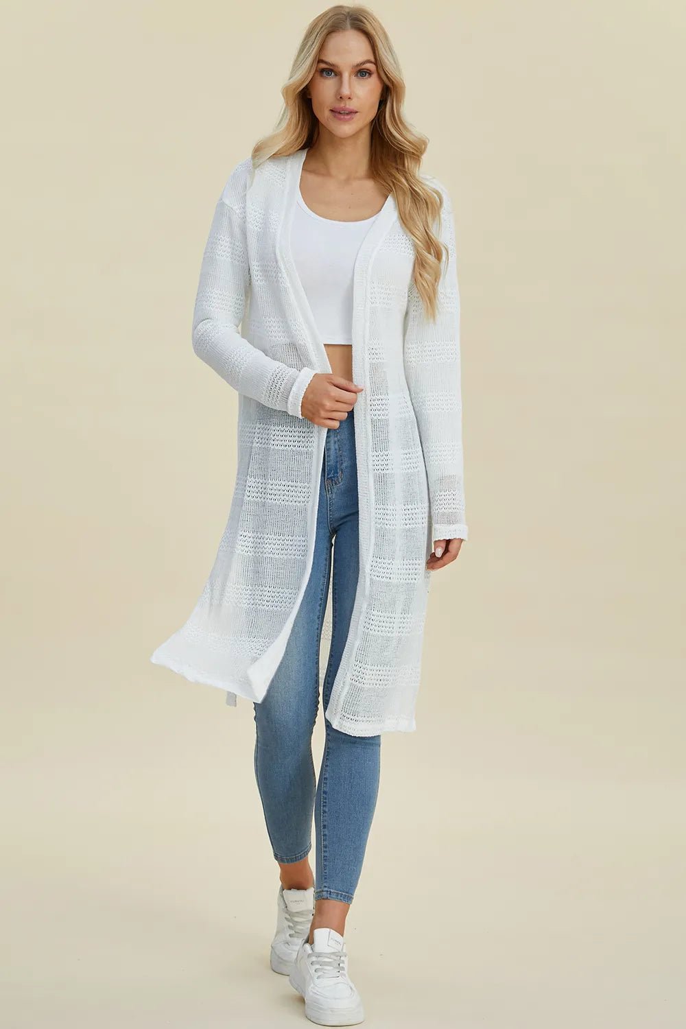 Double Take Full Size Open Front Longline Cardigan - Rooted & Reckless Co.