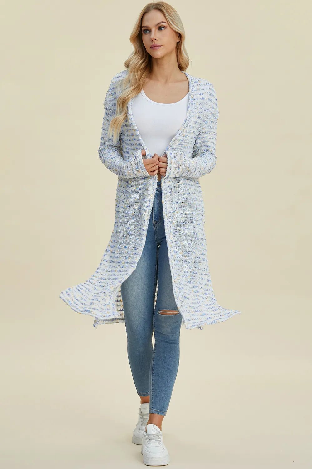Double Take Full Size Open Front Longline Cardigan - Rooted & Reckless Co.