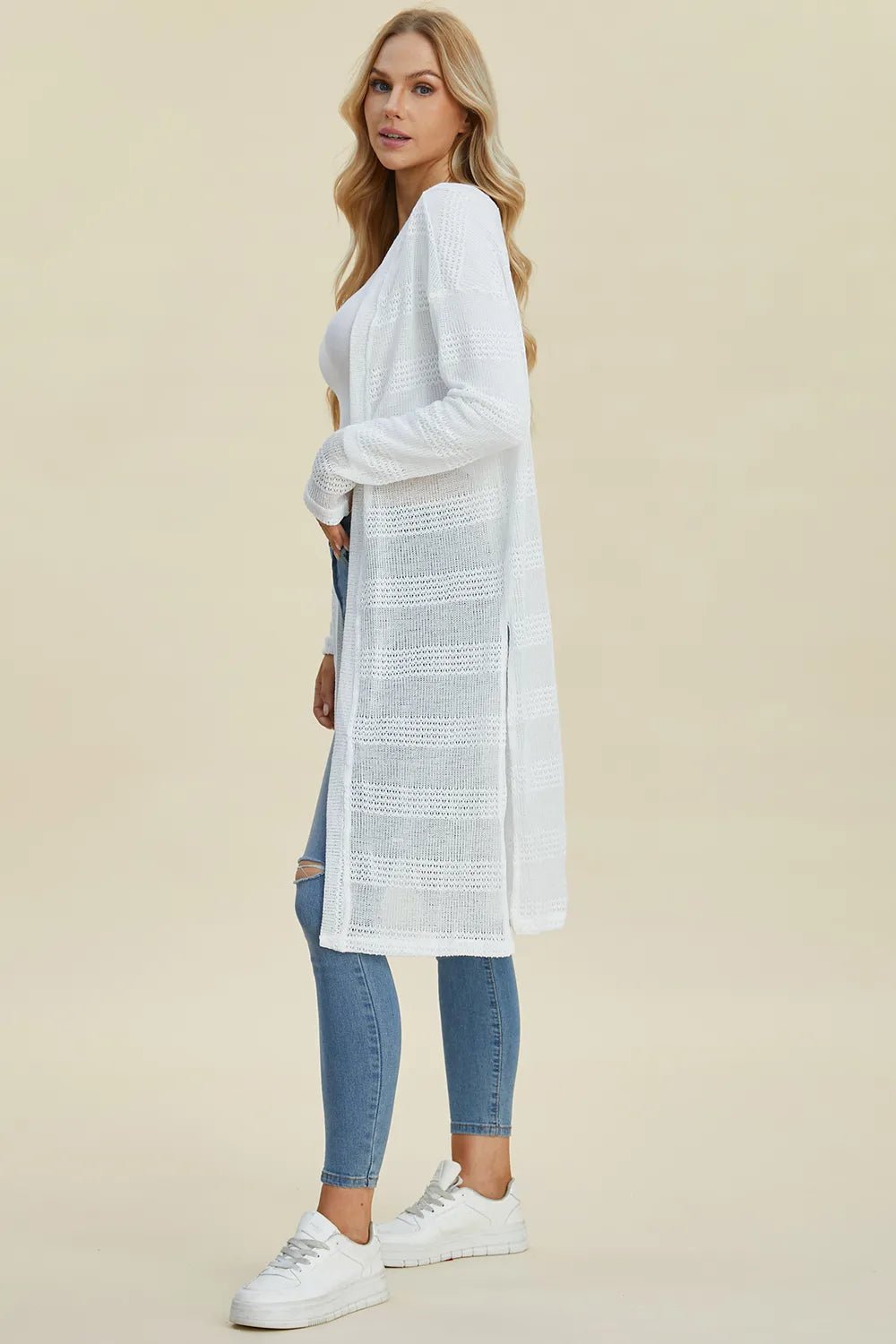 Double Take Full Size Open Front Longline Cardigan - Rooted & Reckless Co.