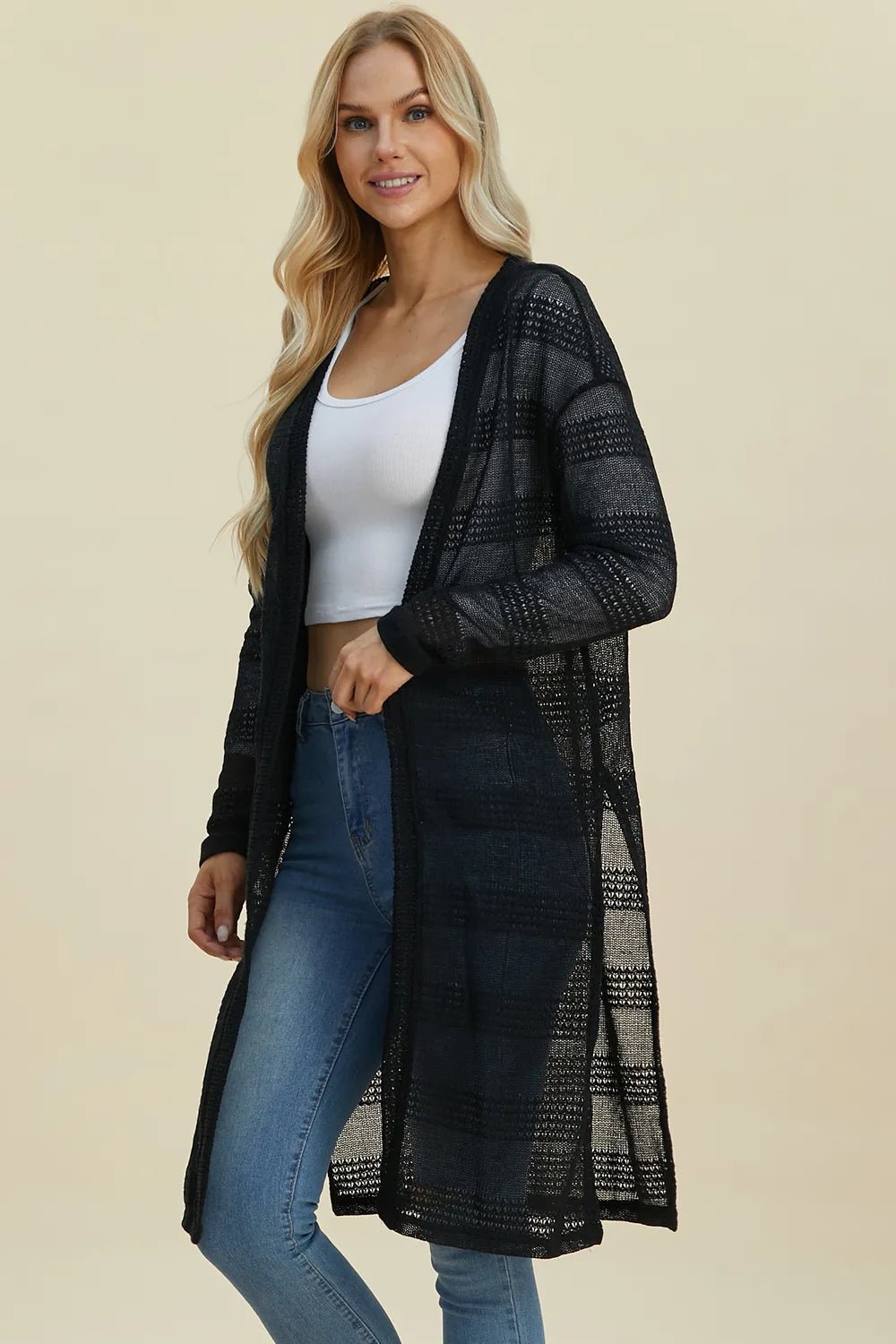 Double Take Full Size Open Front Longline Cardigan - Rooted & Reckless Co.