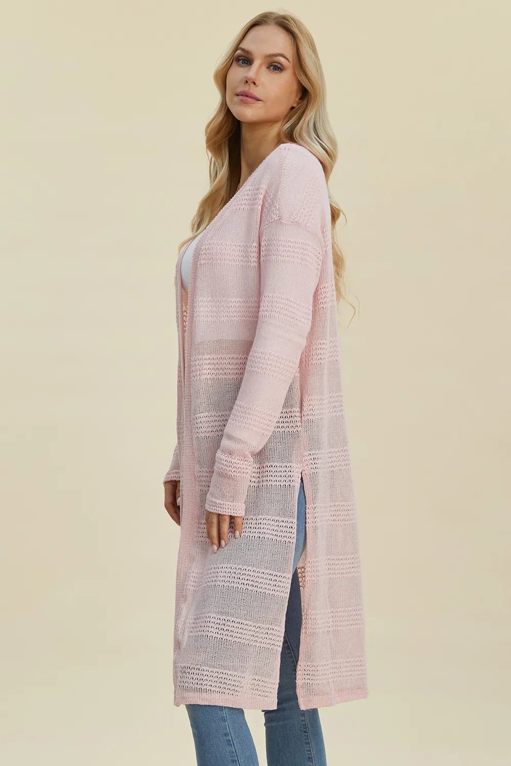 Double Take Full Size Open Front Longline Cardigan - Rooted & Reckless Co.