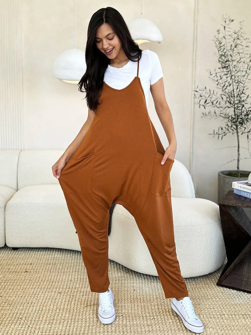 Double Take Full Size Sleeveless V-Neck Pocketed Jumpsuit - Rooted & Reckless Co.