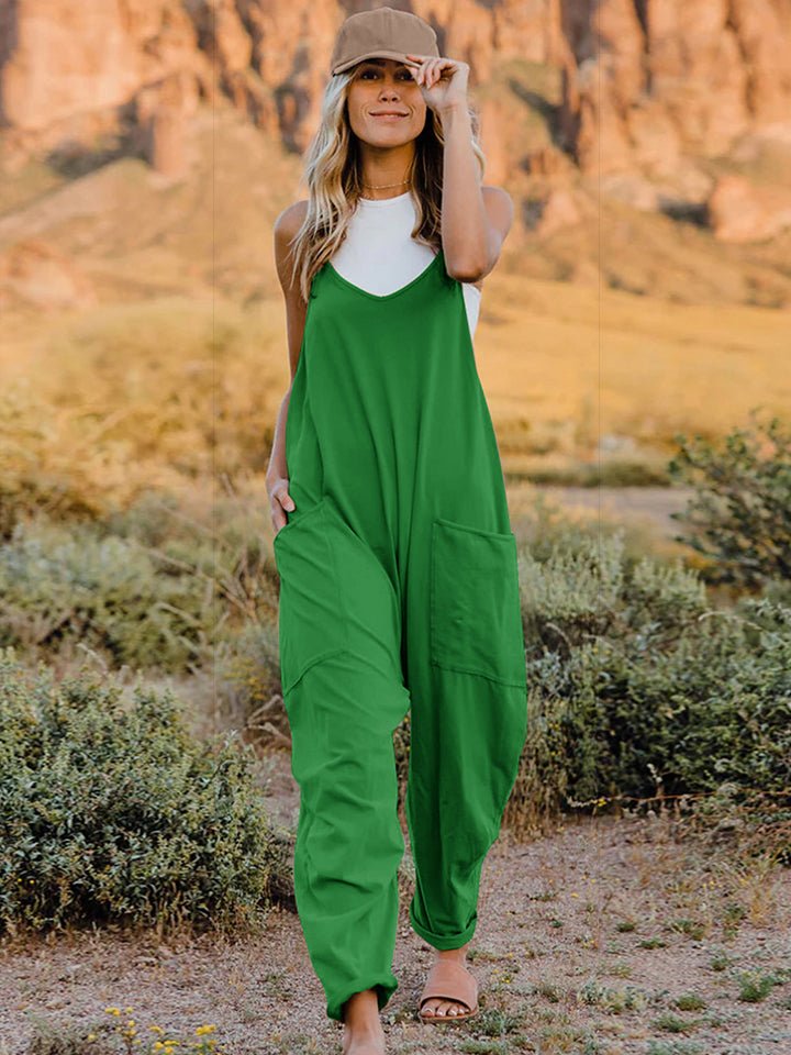 Double Take Full Size Sleeveless V-Neck Pocketed Jumpsuit - Rooted & Reckless Co.
