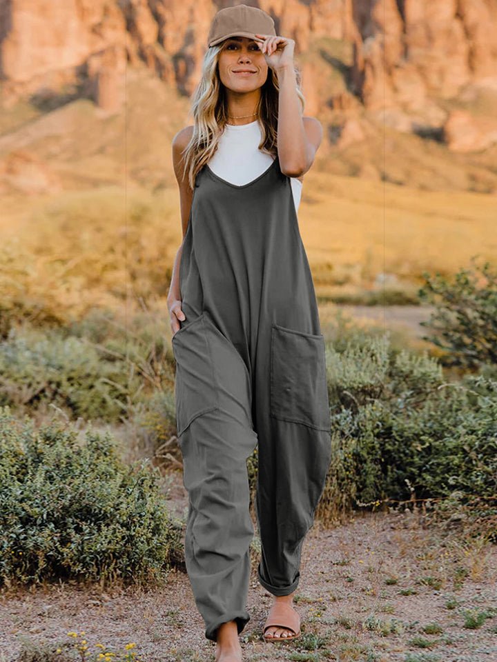 Double Take Full Size Sleeveless V-Neck Pocketed Jumpsuit - Rooted & Reckless Co.