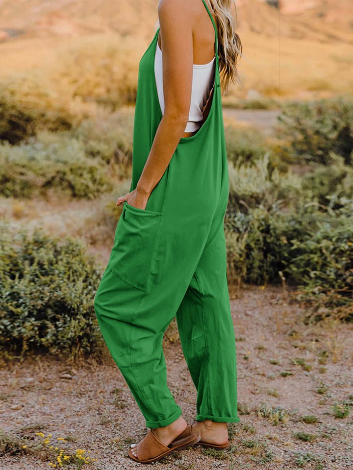 Double Take Full Size Sleeveless V-Neck Pocketed Jumpsuit - Rooted & Reckless Co.