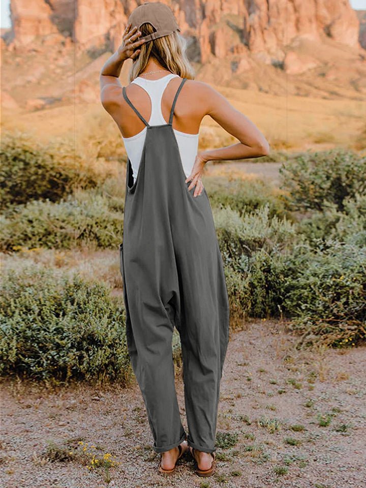 Double Take Full Size Sleeveless V-Neck Pocketed Jumpsuit - Rooted & Reckless Co.