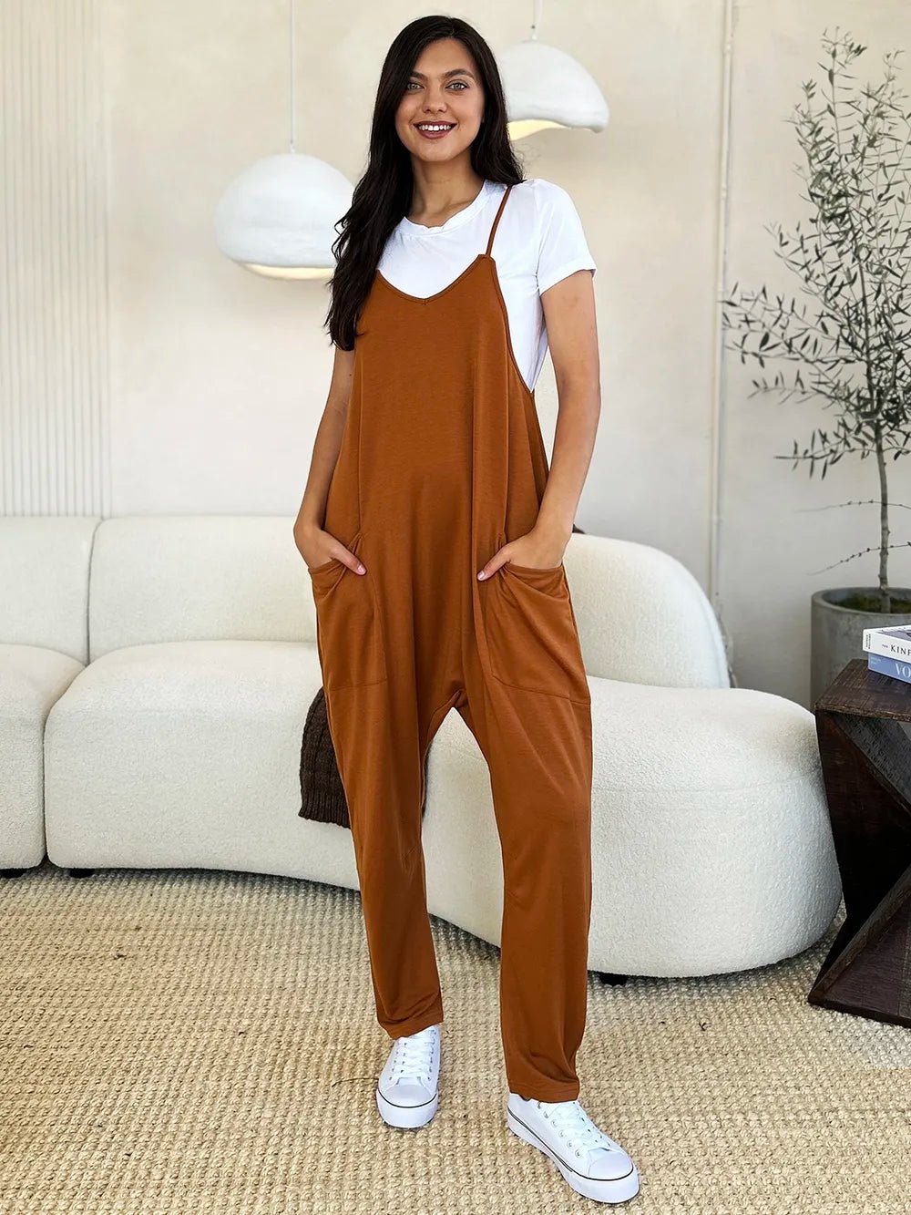 Double Take Full Size Sleeveless V-Neck Pocketed Jumpsuit - Rooted & Reckless Co.