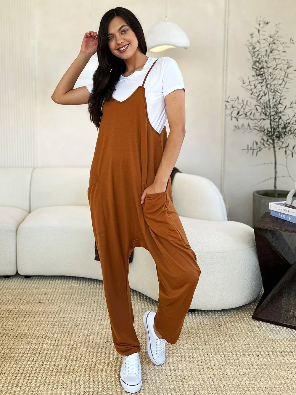 Double Take Full Size Sleeveless V-Neck Pocketed Jumpsuit - Rooted & Reckless Co.