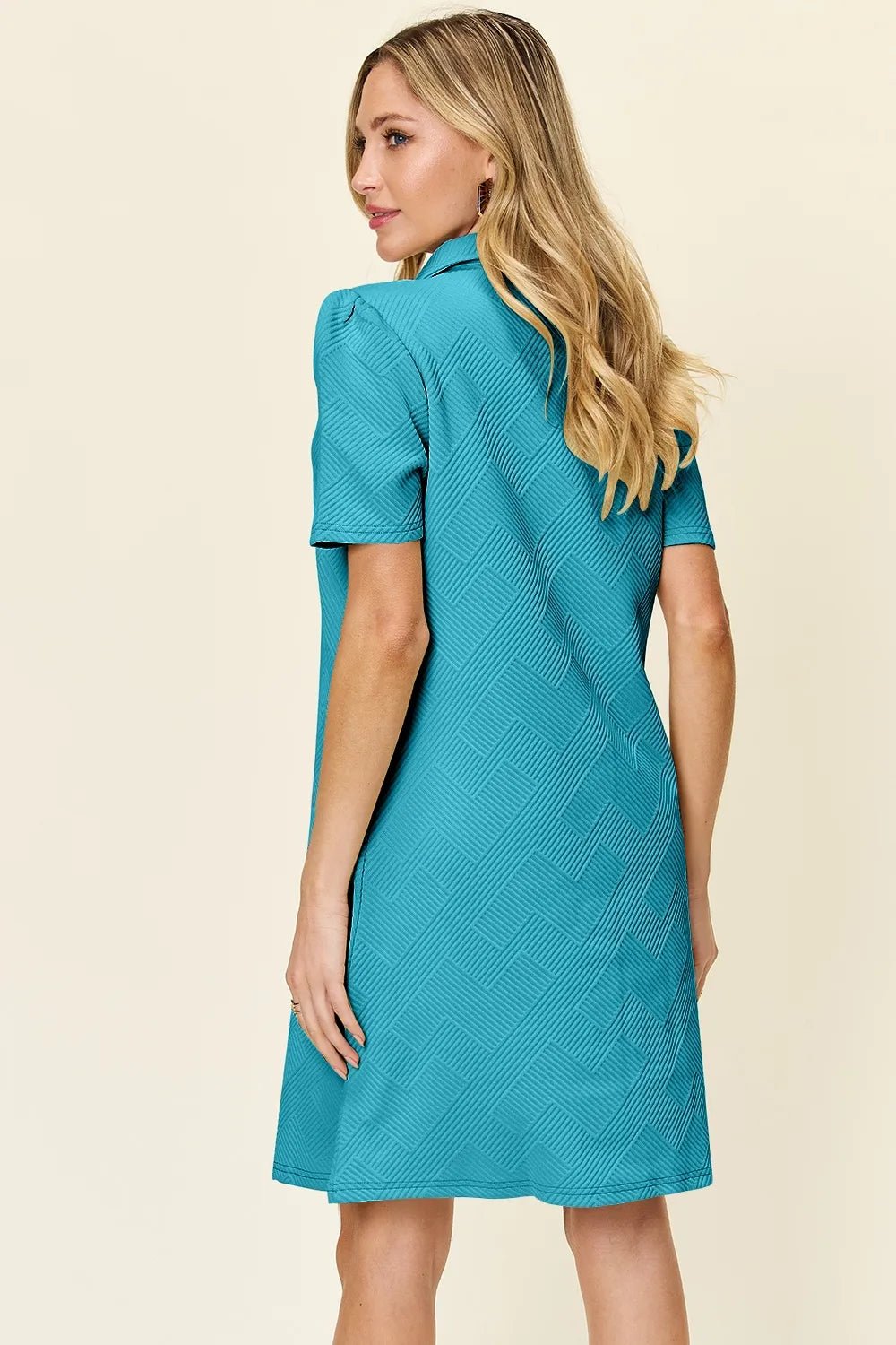 Double Take Full Size Texture Collared Neck Short Sleeve Dress - Rooted & Reckless Co.