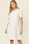 Double Take Full Size Texture Collared Neck Short Sleeve Dress - Rooted & Reckless Co.