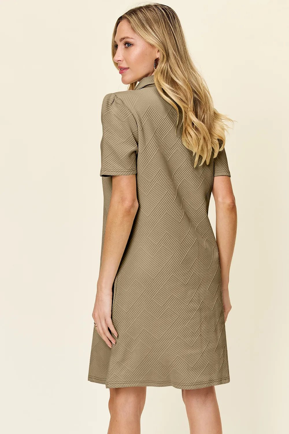 Double Take Full Size Texture Collared Neck Short Sleeve Dress - Rooted & Reckless Co.