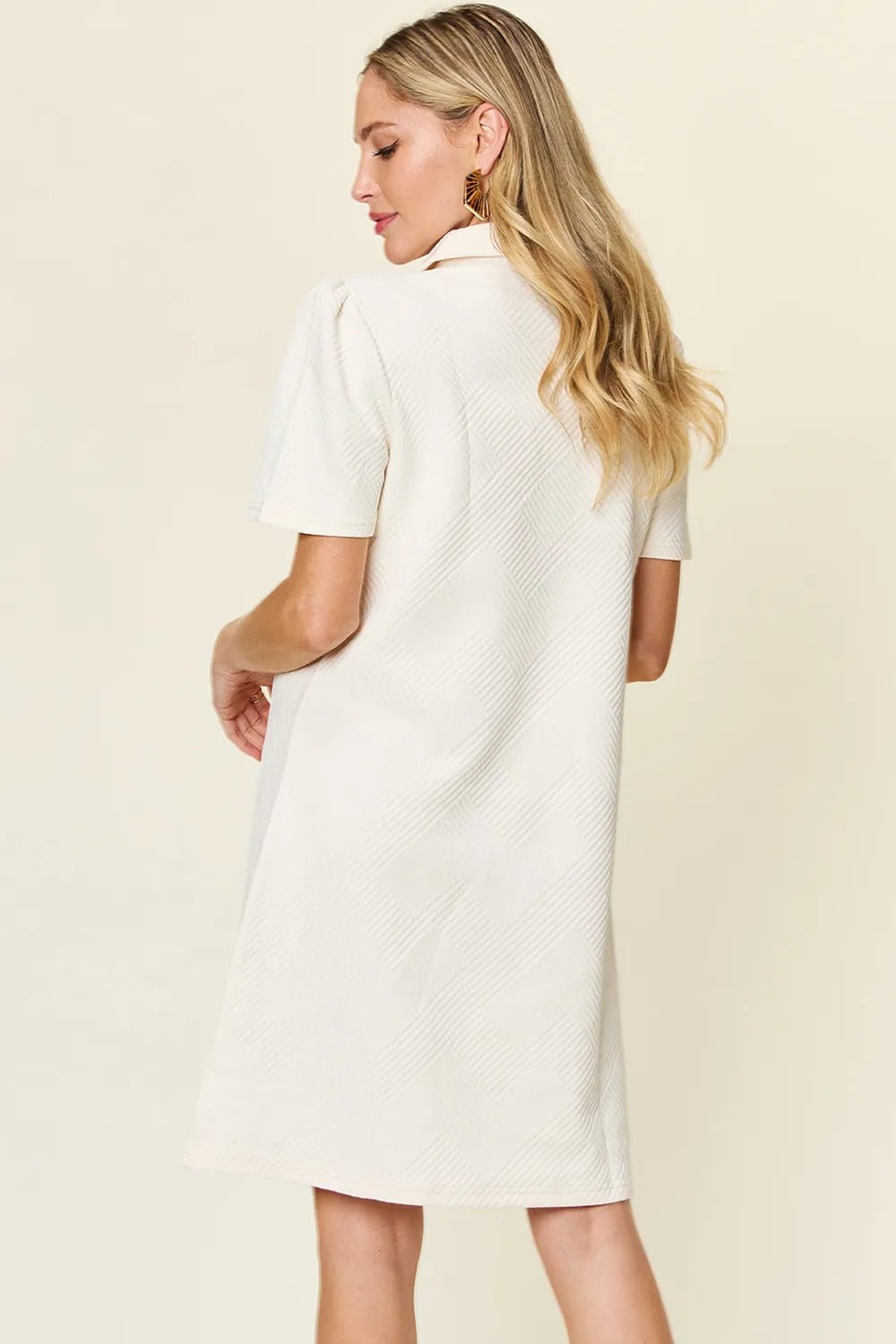 Double Take Full Size Texture Collared Neck Short Sleeve Dress - Rooted & Reckless Co.