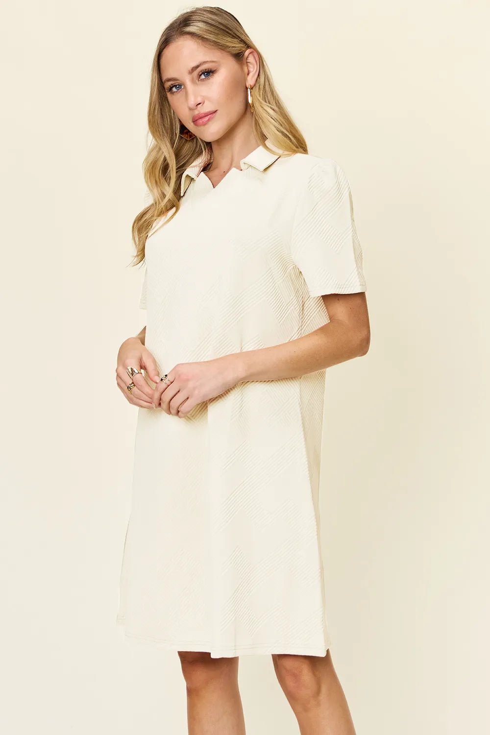 Double Take Full Size Texture Collared Neck Short Sleeve Dress - Rooted & Reckless Co.