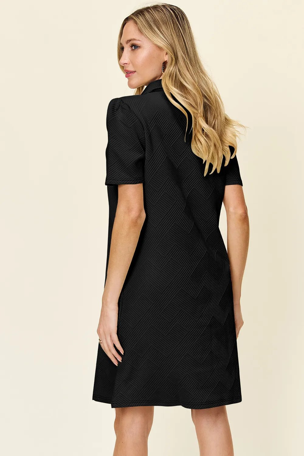 Double Take Full Size Texture Collared Neck Short Sleeve Dress - Rooted & Reckless Co.