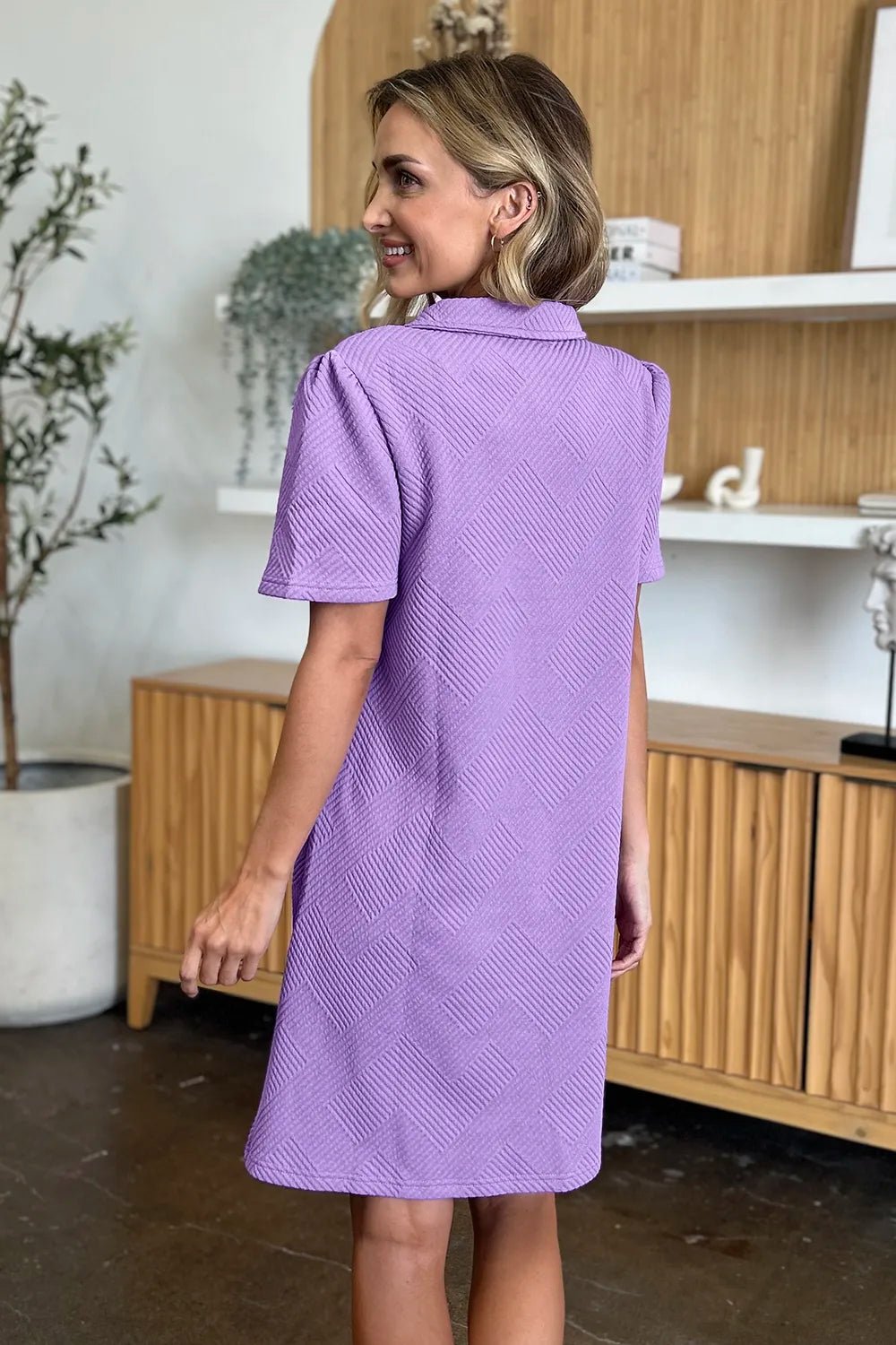 Double Take Full Size Texture Collared Neck Short Sleeve Dress - Rooted & Reckless Co.
