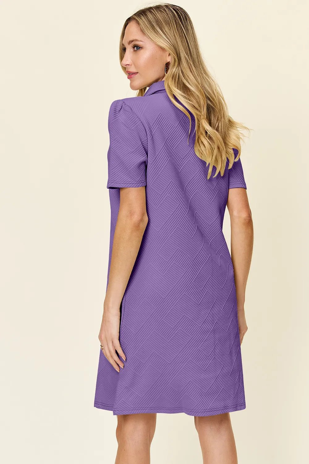 Double Take Full Size Texture Collared Neck Short Sleeve Dress - Rooted & Reckless Co.