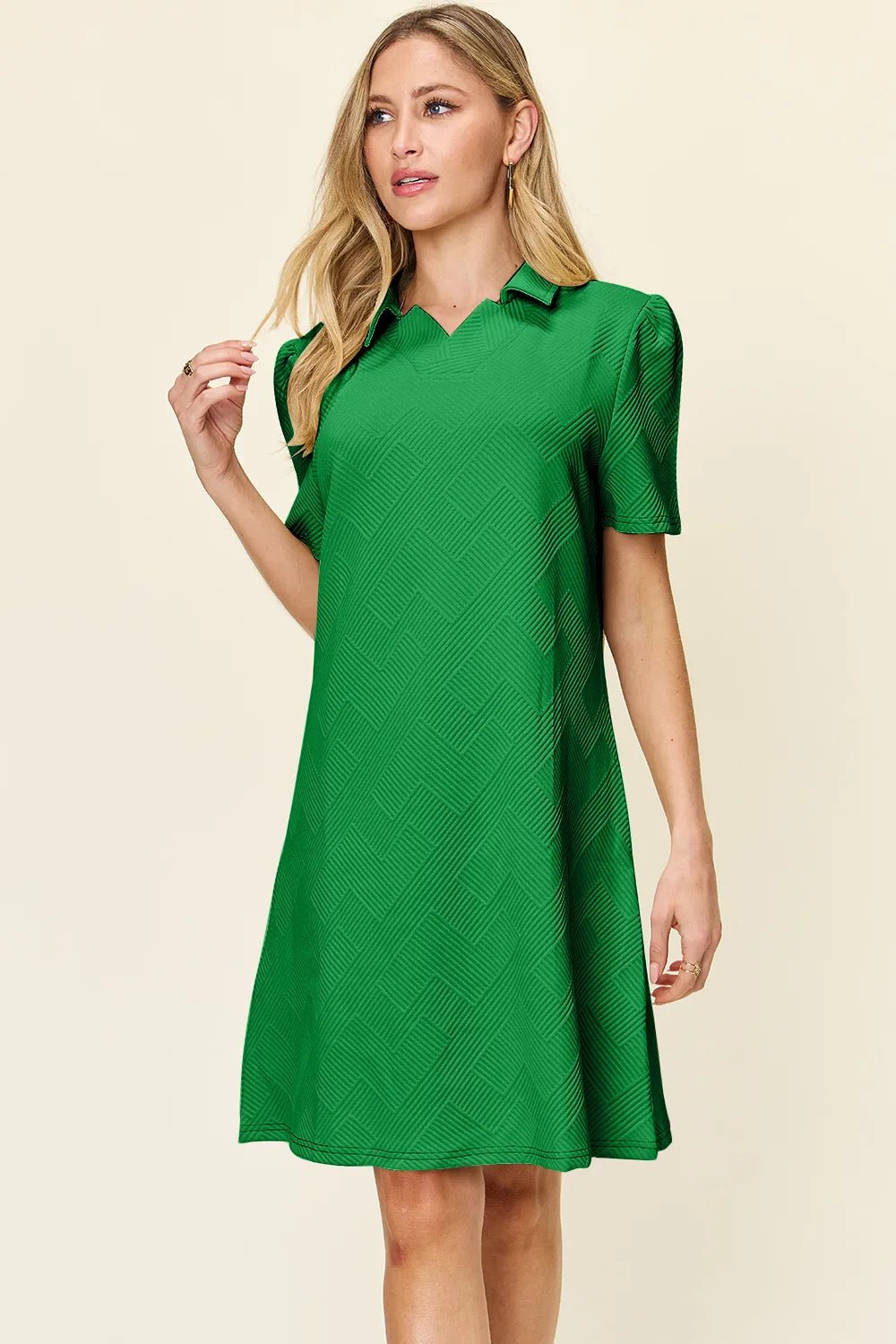 Double Take Full Size Texture Collared Neck Short Sleeve Dress - Rooted & Reckless Co.
