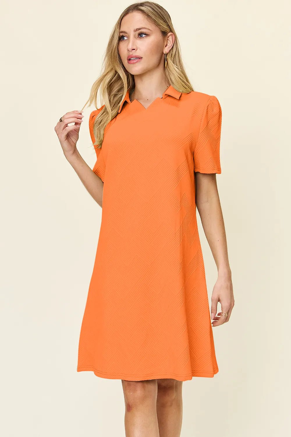 Double Take Full Size Texture Collared Neck Short Sleeve Dress - Rooted & Reckless Co.
