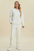 Double Take Full Size Texture Round Neck Long Sleeve Top and Pants Set - Rooted & Reckless Co.
