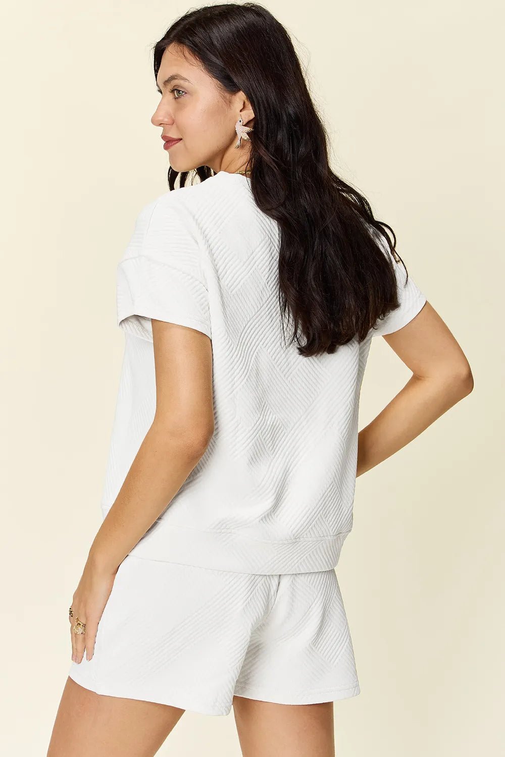 Double Take Full Size Texture Short Sleeve T-Shirt and Drawstring Shorts Set - Rooted & Reckless Co.