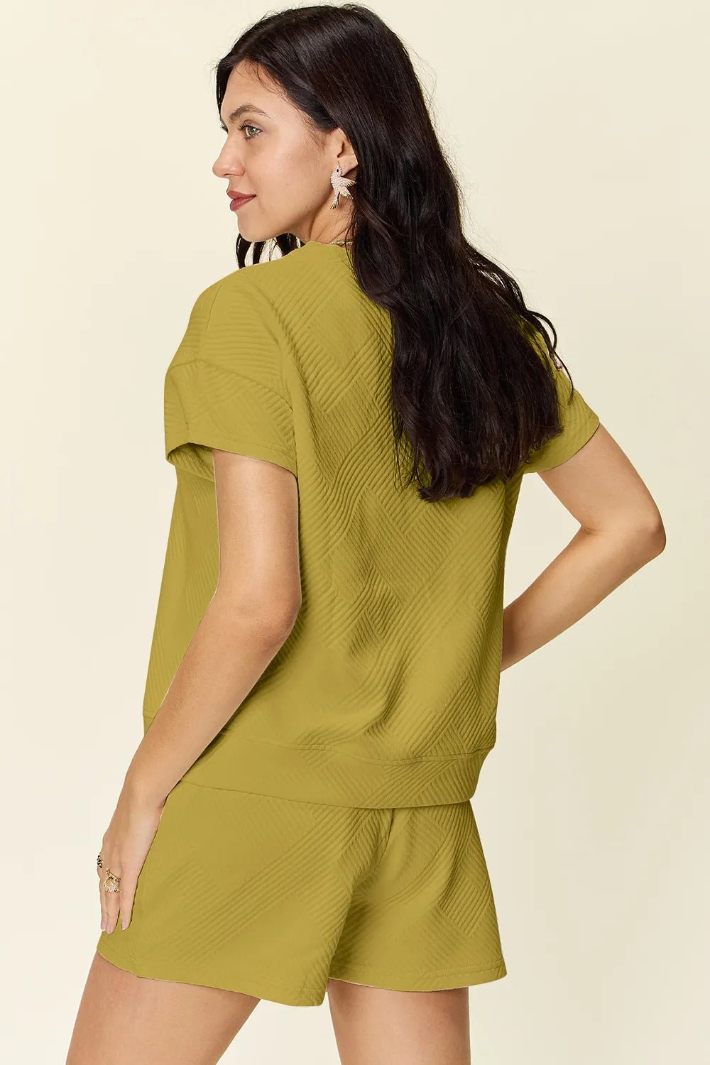 Double Take Full Size Texture Short Sleeve T-Shirt and Drawstring Shorts Set - Rooted & Reckless Co.