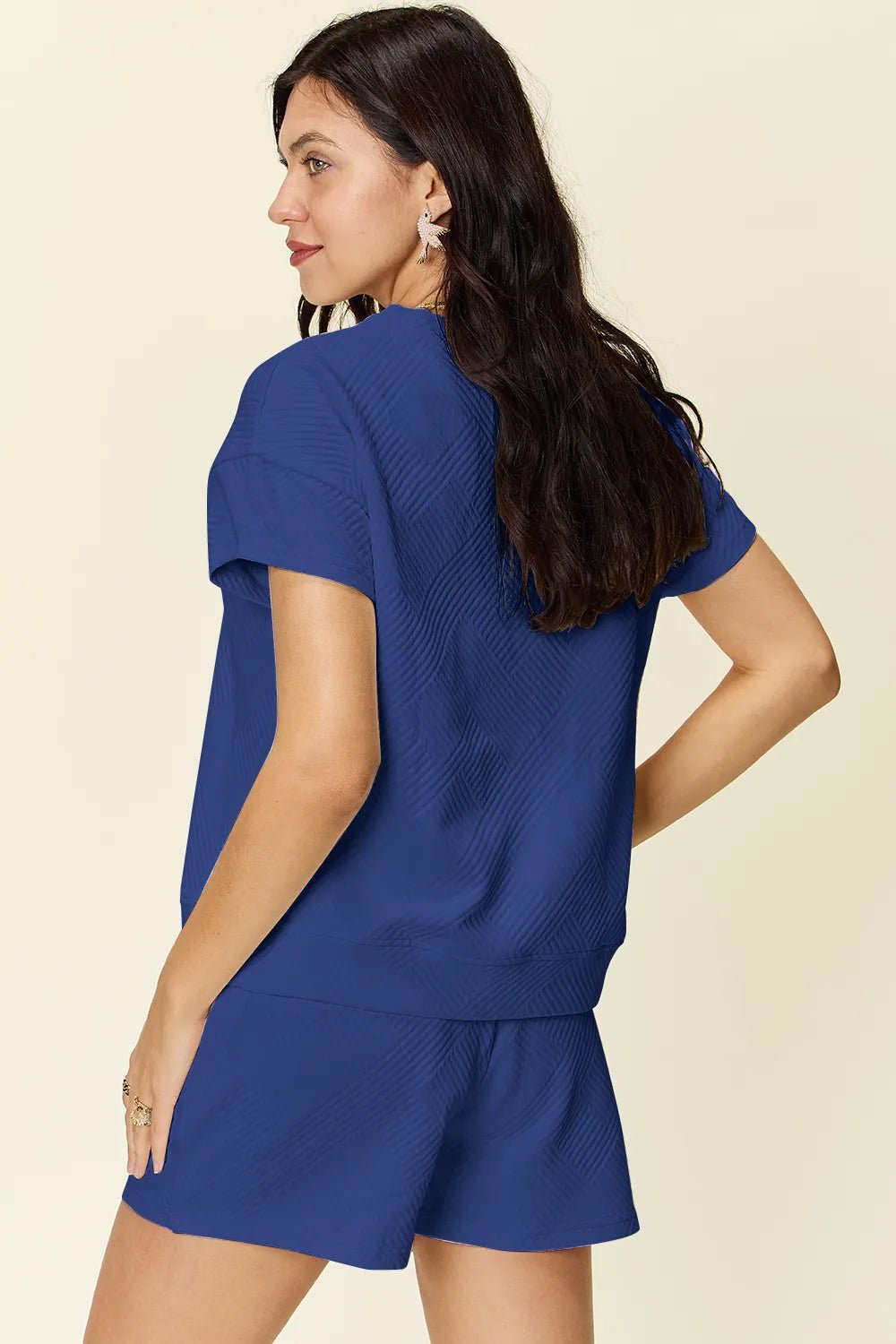 Double Take Full Size Texture Short Sleeve T-Shirt and Drawstring Shorts Set - Rooted & Reckless Co.