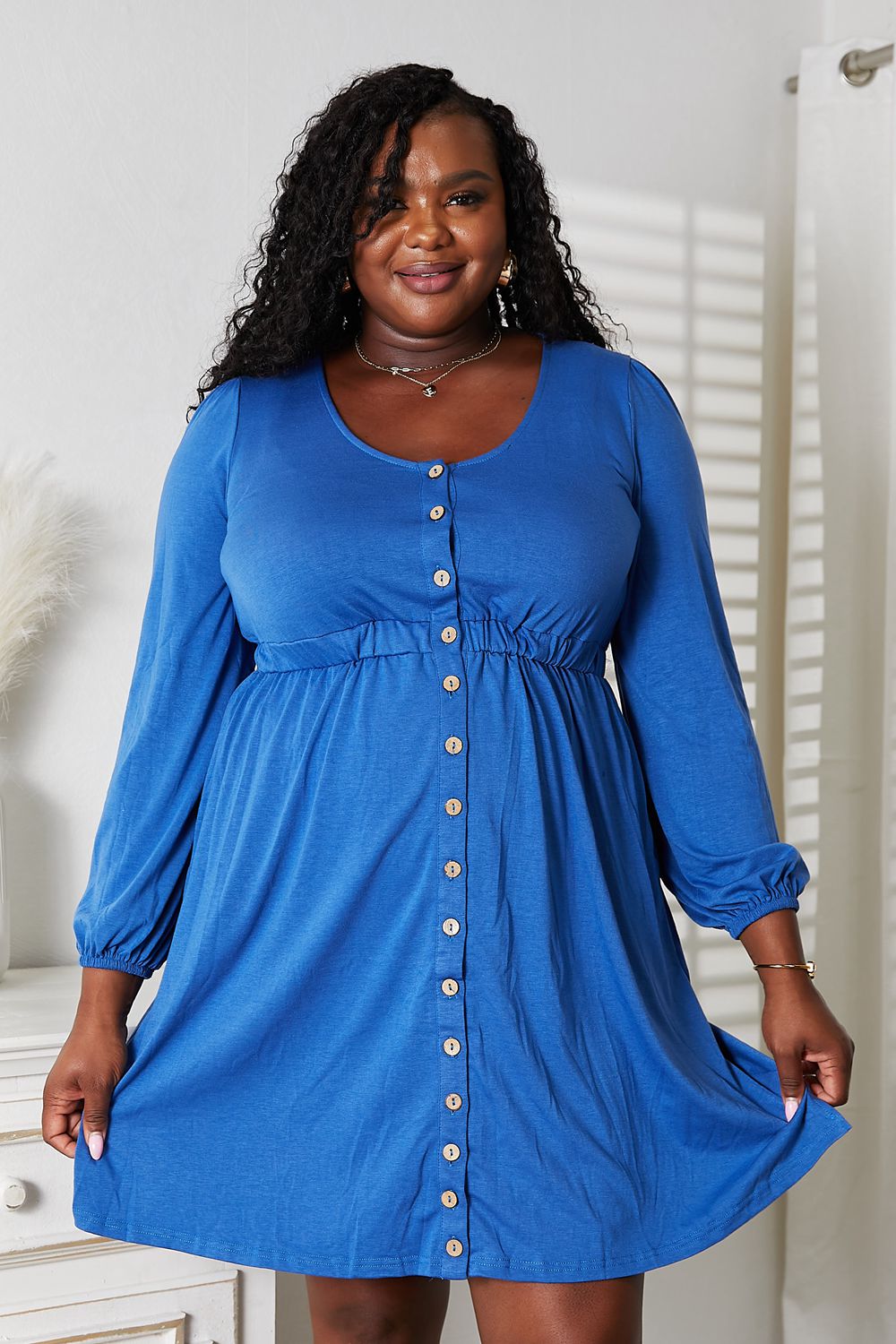 Double Take Scoop Neck Empire Waist Long Sleeve Magic Dress - Rooted & Reckless Co.